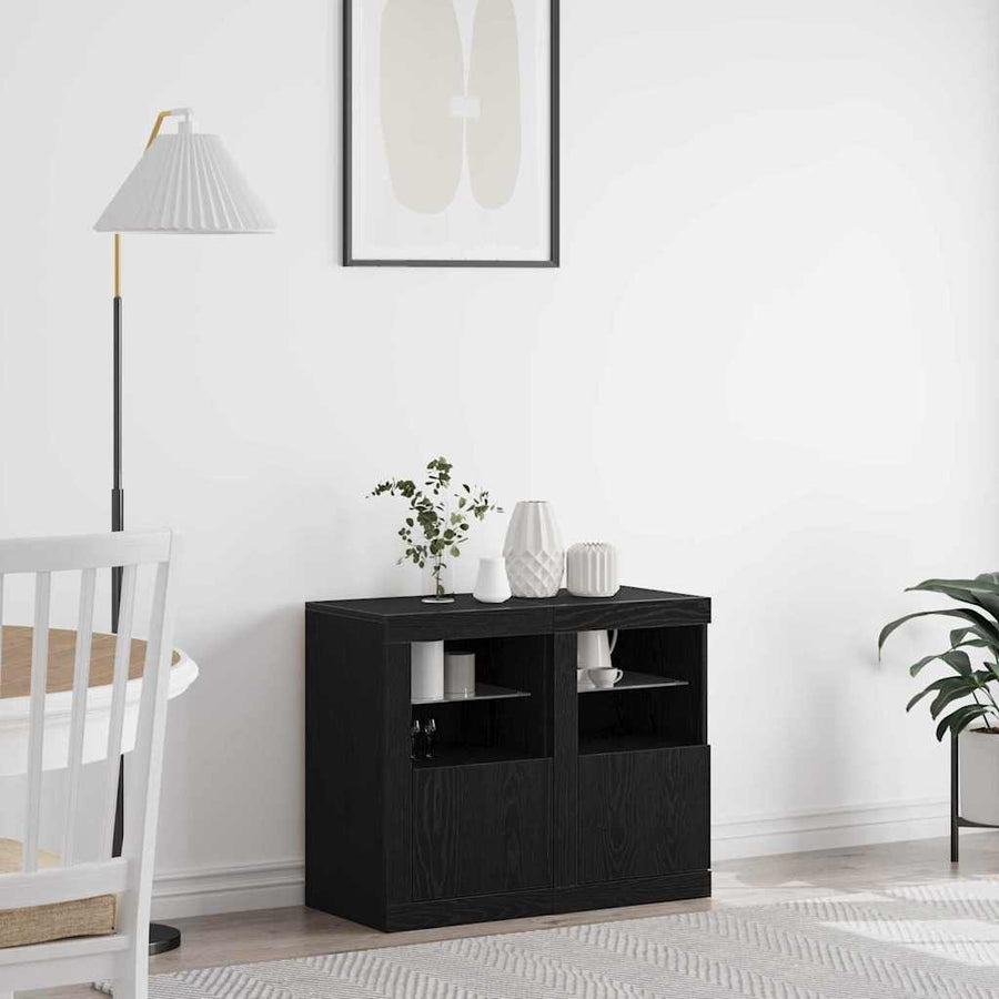 LED Sideboard 2 pcs Zwart Eiken 41 x 37 x 67 cm Bewerkt hout