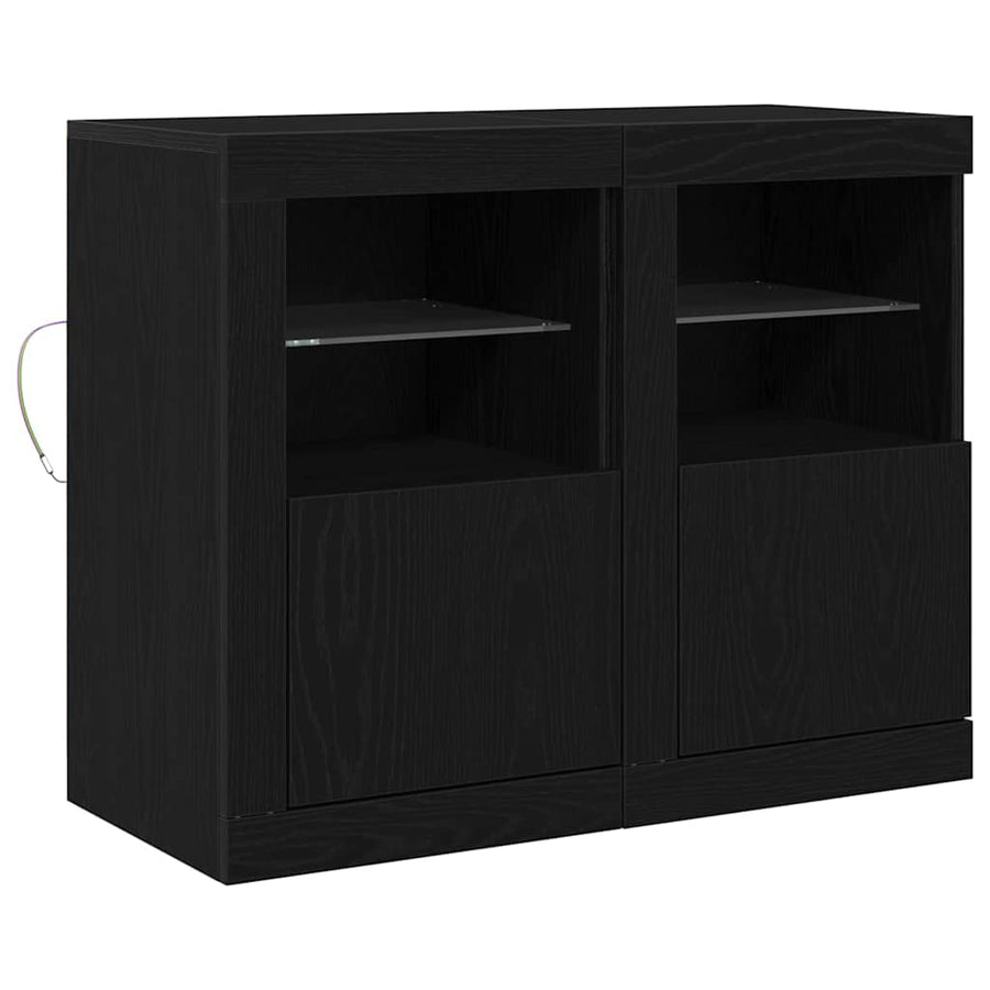 LED Sideboard 2 pcs Zwart Eiken 41 x 37 x 67 cm Bewerkt hout