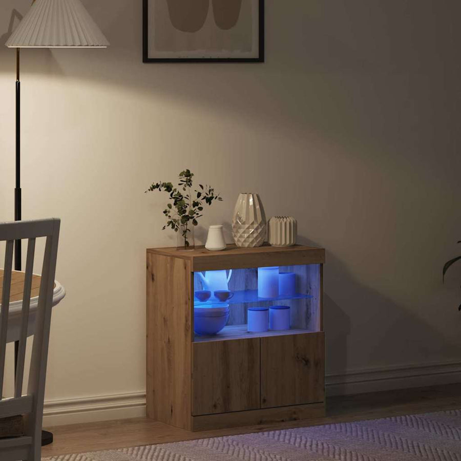 LED Sideboard Bruin 60,5 x 37 x 67 cm Bewerkt hout