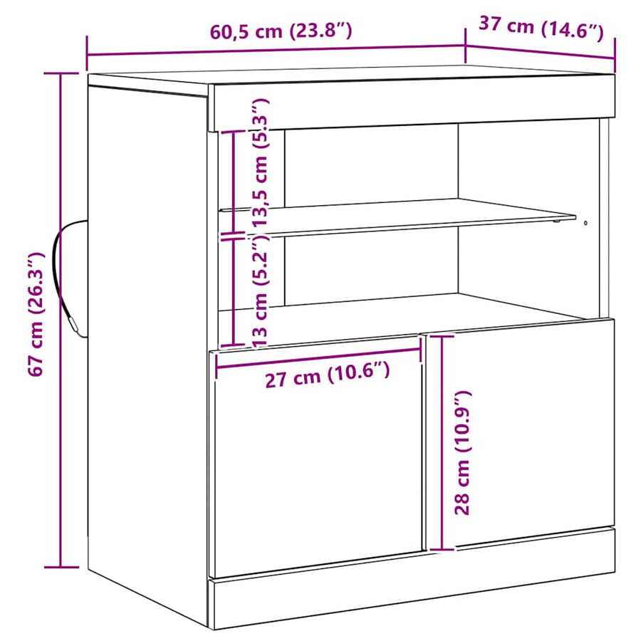 LED Sideboard Bruin 60,5 x 37 x 67 cm Bewerkt hout