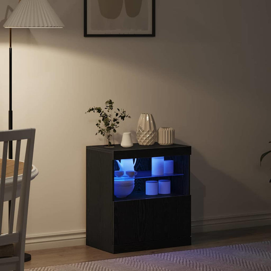 LED Sideboard Zwart 60,5 x 37 x 67 cm Bewerkt hout