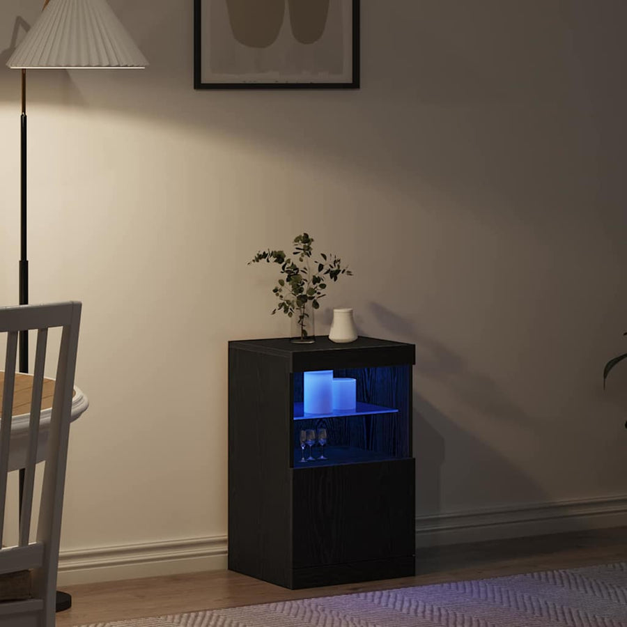LED Sideboard Zwart Eiken 41 x 37 x 67 cm Bewerkt hout
