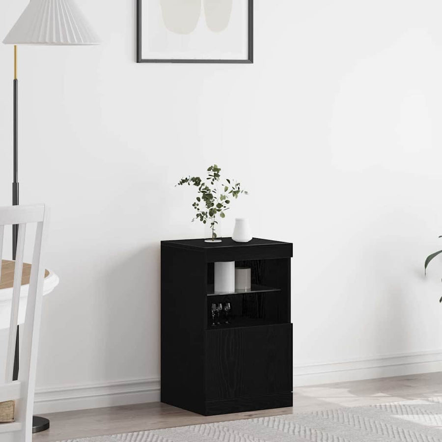 LED Sideboard Zwart Eiken 41 x 37 x 67 cm Bewerkt hout