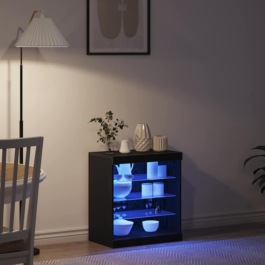 LED Sideboard Zwart Eiken 60,5 x 37 x 67 cm Bewerkt hout