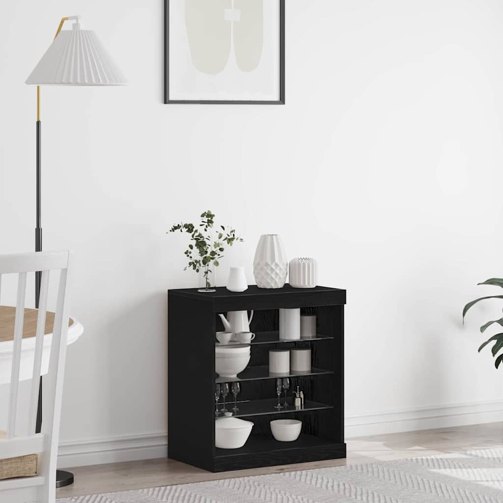 LED Sideboard Zwart Eiken 60,5 x 37 x 67 cm Bewerkt hout