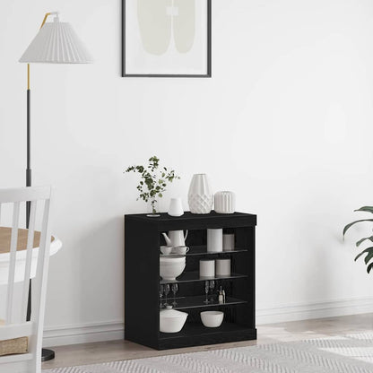 LED Sideboard Zwart Eiken 60,5 x 37 x 67 cm Bewerkt hout
