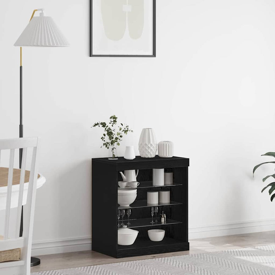 LED Sideboard Zwart Eiken 60,5 x 37 x 67 cm Bewerkt hout