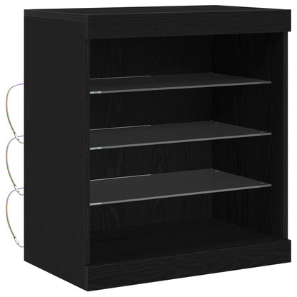 LED Sideboard Zwart Eiken 60,5 x 37 x 67 cm Bewerkt hout
