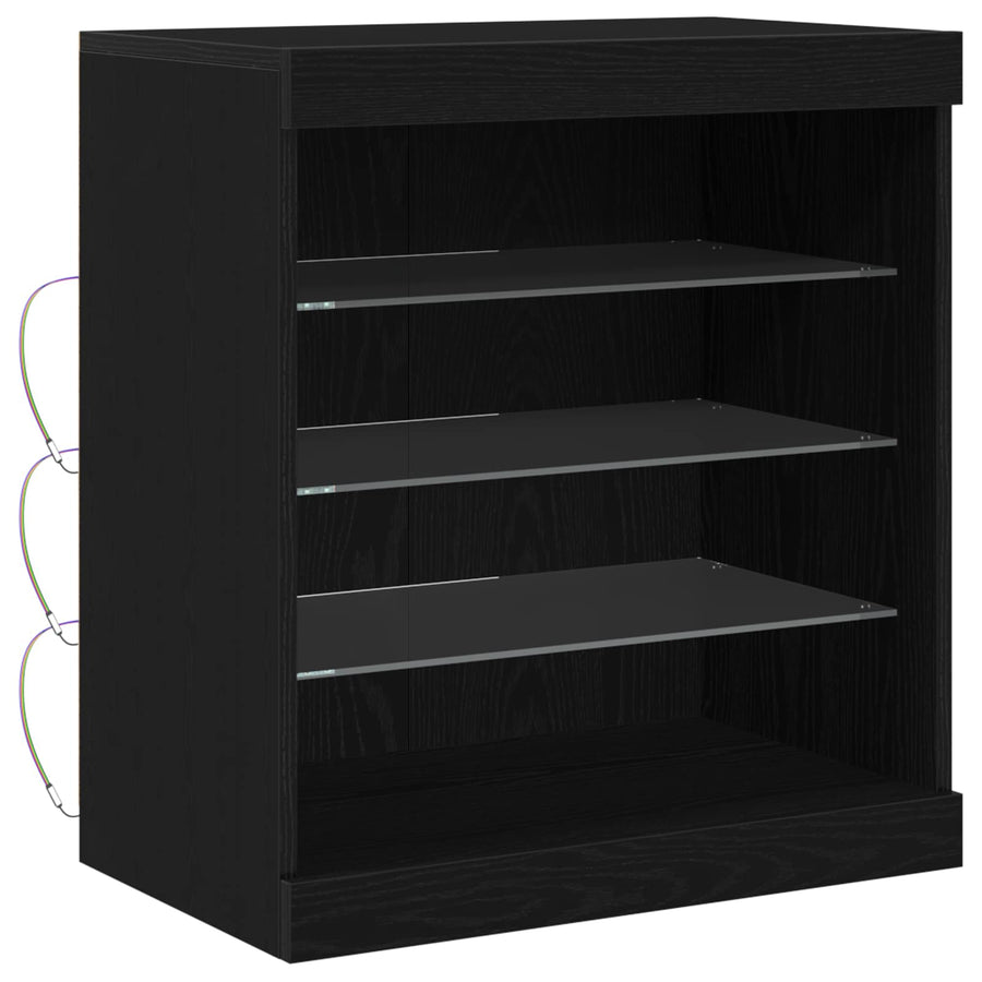 LED Sideboard Zwart Eiken 60,5 x 37 x 67 cm Bewerkt hout