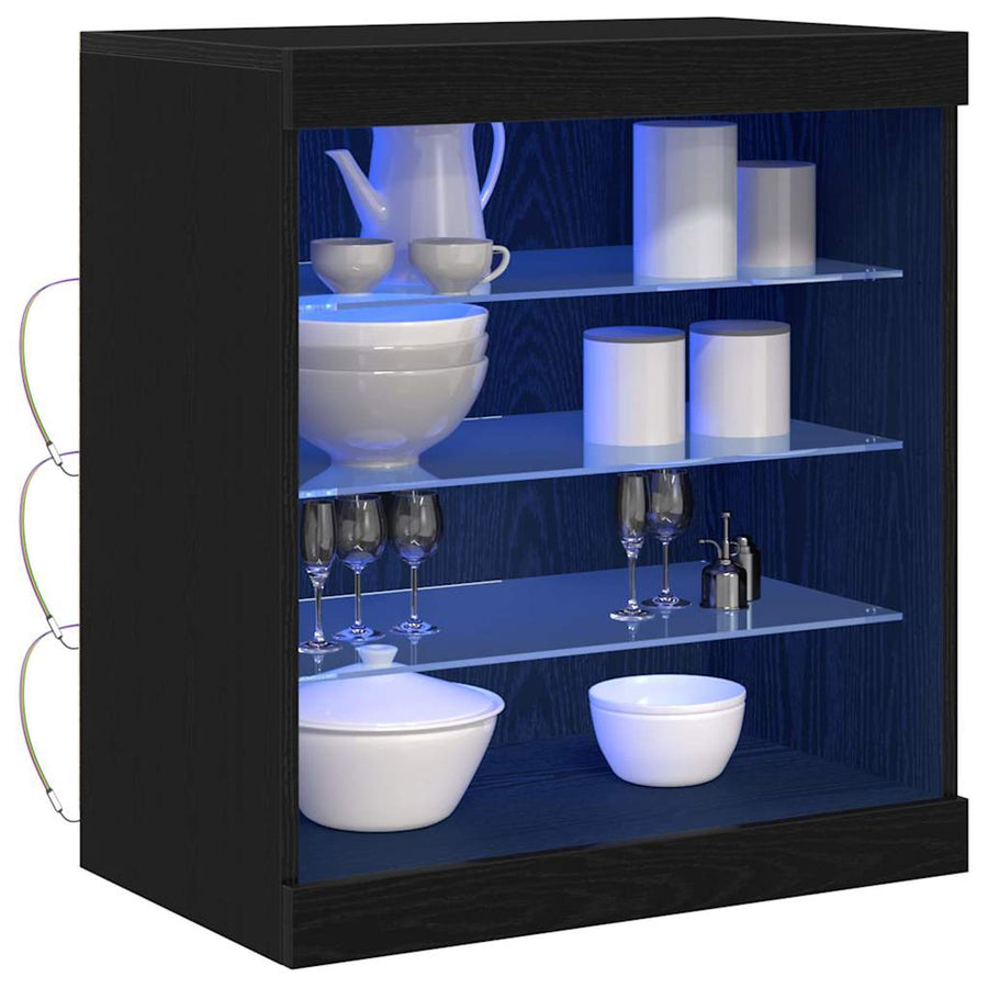LED Sideboard Zwart Eiken 60,5 x 37 x 67 cm Bewerkt hout