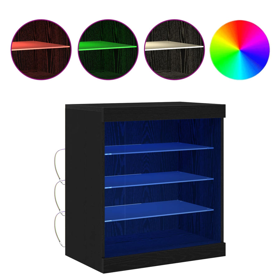 LED Sideboard Zwart Eiken 60,5 x 37 x 67 cm Bewerkt hout