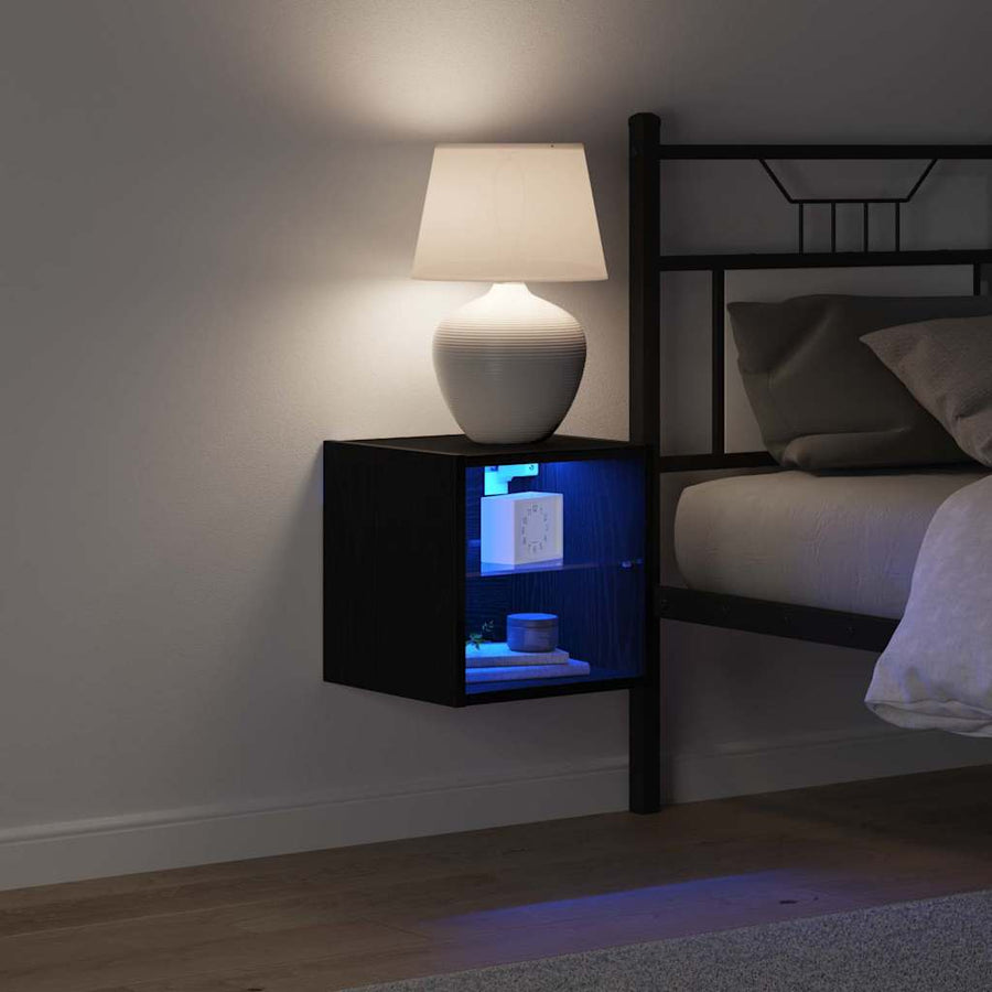 LED Wand Bedside Kast met Wandgemonteerd Zwart Bewerkt hout