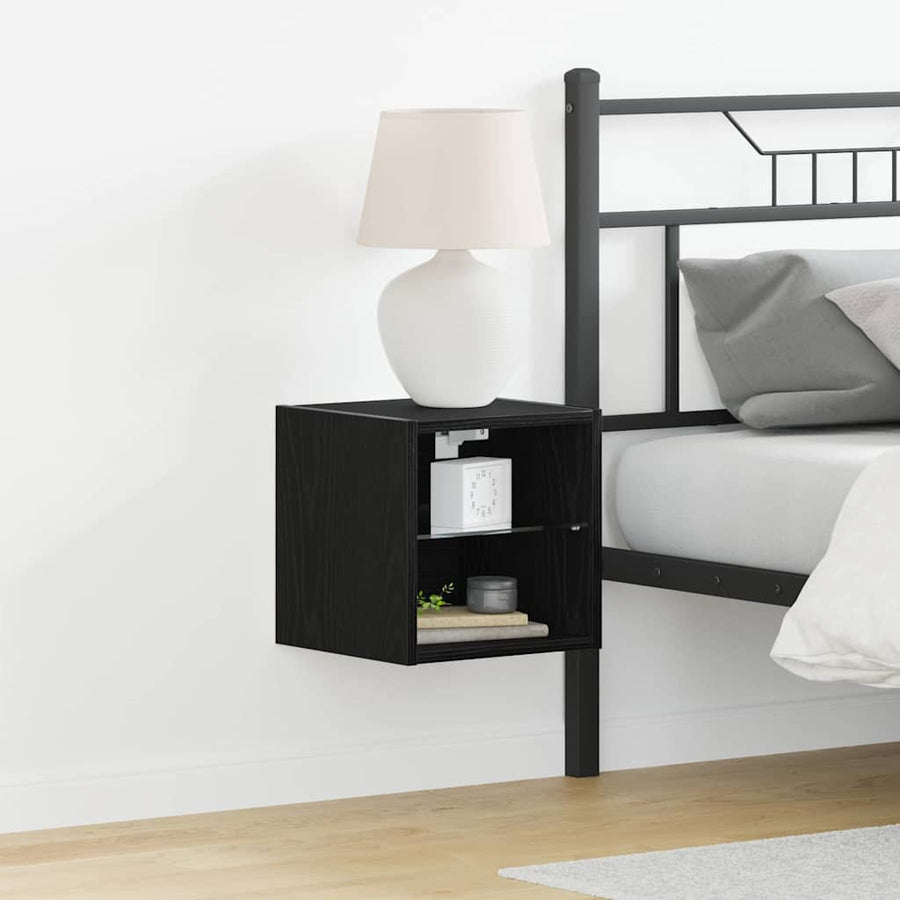 LED Wand Bedside Kast met Wandgemonteerd Zwart Bewerkt hout