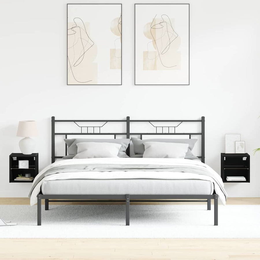 LED Wand Bedside Kast met Wandgemonteerd Zwart Bewerkt hout