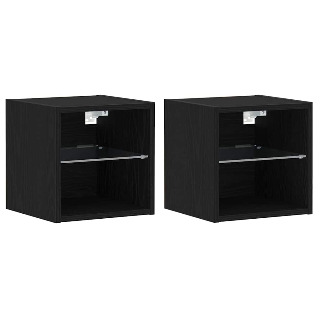 LED Wand Bedside Kast met Wandgemonteerd Zwart Bewerkt hout