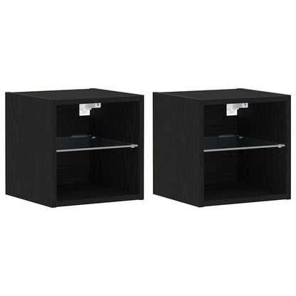LED Wand Bedside Kast met Wandgemonteerd Zwart Bewerkt hout