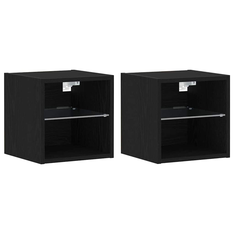 LED Wand Bedside Kast met Wandgemonteerd Zwart Bewerkt hout