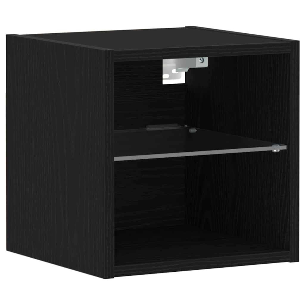 LED Wand Bedside Kast met Wandgemonteerd Zwart Bewerkt hout