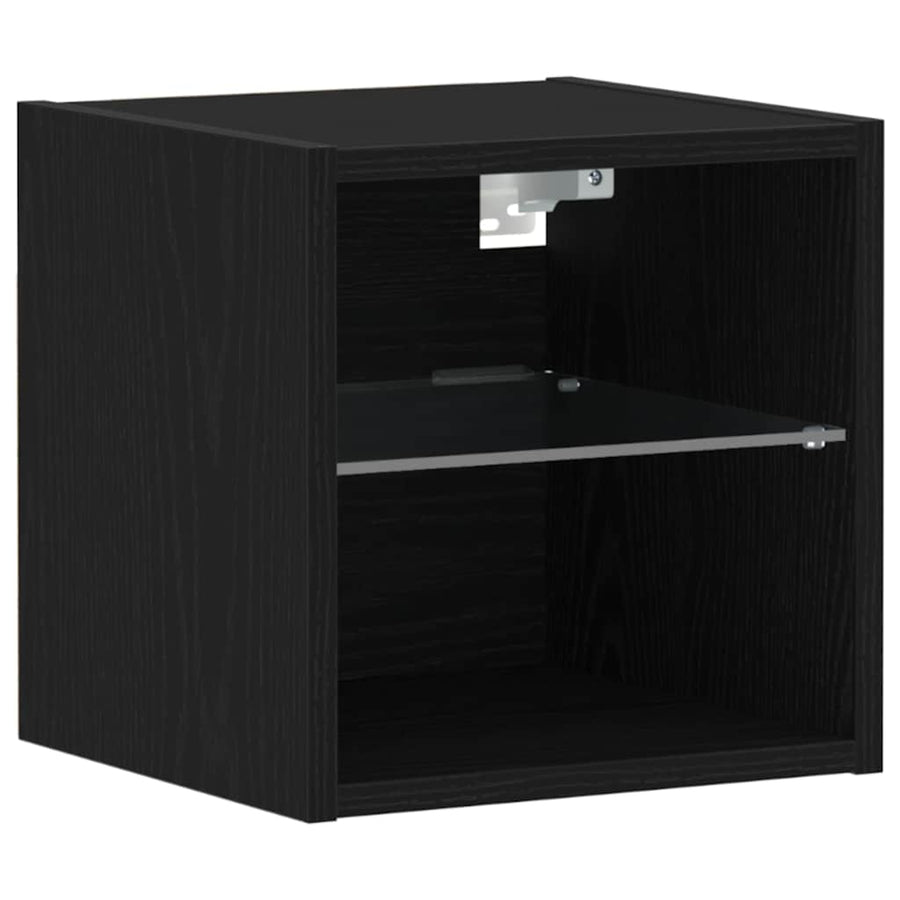 LED Wand Bedside Kast met Wandgemonteerd Zwart Bewerkt hout