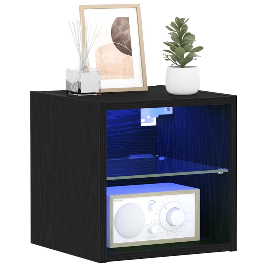 LED Wand Bedside Kast met Wandgemonteerd Zwart Bewerkt hout