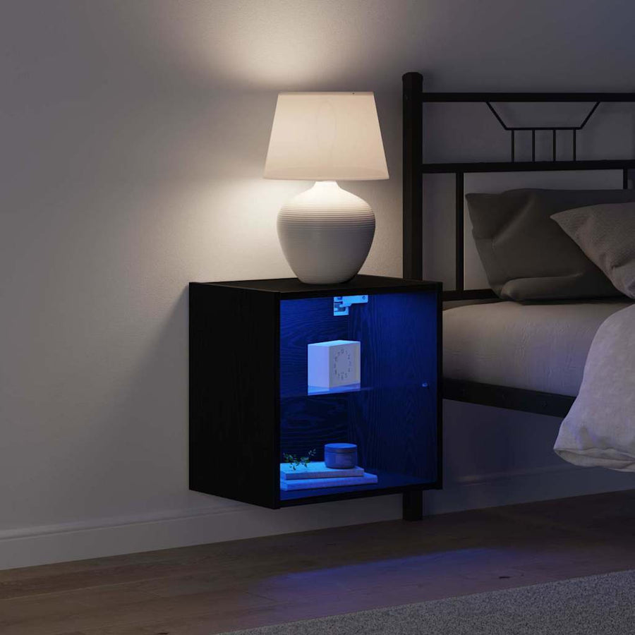 Wandplank met LED-verlichting 2 pcs Zwart 40 x 28,5 x 40 cm