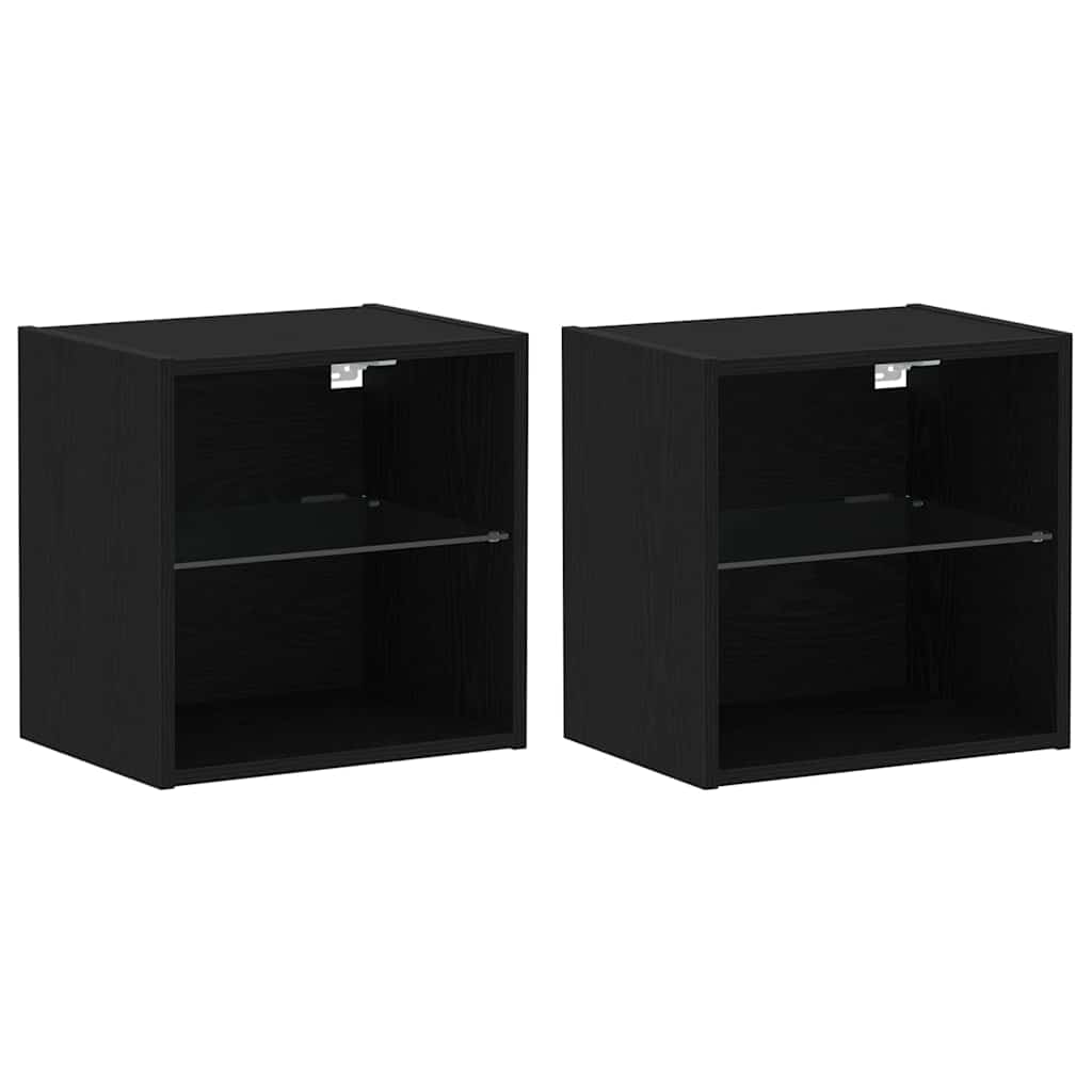 Wandplank met LED-verlichting 2 pcs Zwart 40 x 28,5 x 40 cm
