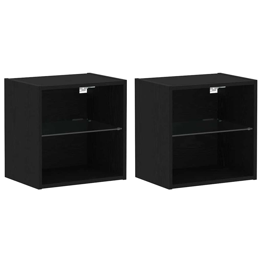 Wandplank met LED-verlichting 2 pcs Zwart 40 x 28,5 x 40 cm