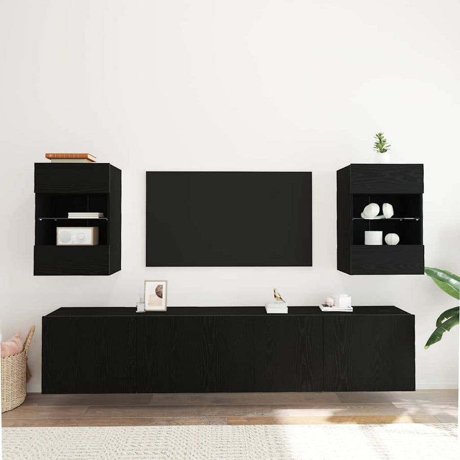 Tv-meubelset 2 pcs Zwart 40 x 30 x 60,5 cm Bewerkt hout
