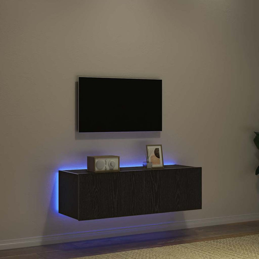 TV Wandkast 2 pcs Zwart Eiken 100 x 35 x 31 cm Bewerkt hout
