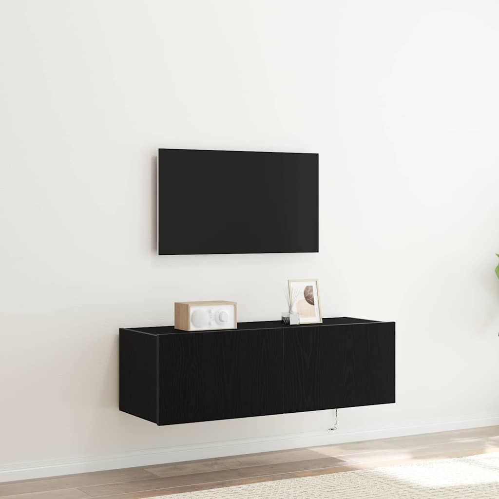 TV Wandkast 2 pcs Zwart Eiken 100 x 35 x 31 cm Bewerkt hout
