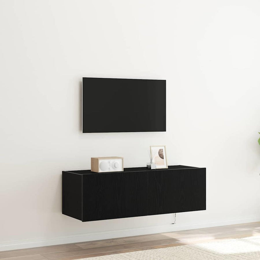 TV Wandkast 2 pcs Zwart Eiken 100 x 35 x 31 cm Bewerkt hout