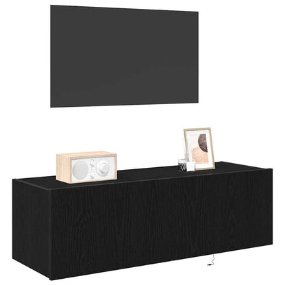 TV Wandkast 2 pcs Zwart Eiken 100 x 35 x 31 cm Bewerkt hout