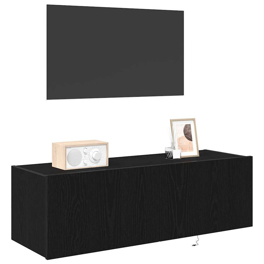 TV Wandkast 2 pcs Zwart Eiken 100 x 35 x 31 cm Bewerkt hout