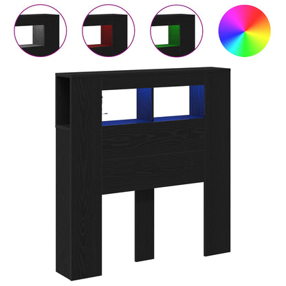 LED Hoofdbord Zwart Eiken 100 x 18,5 x 103,5 cm Bewerkt hout