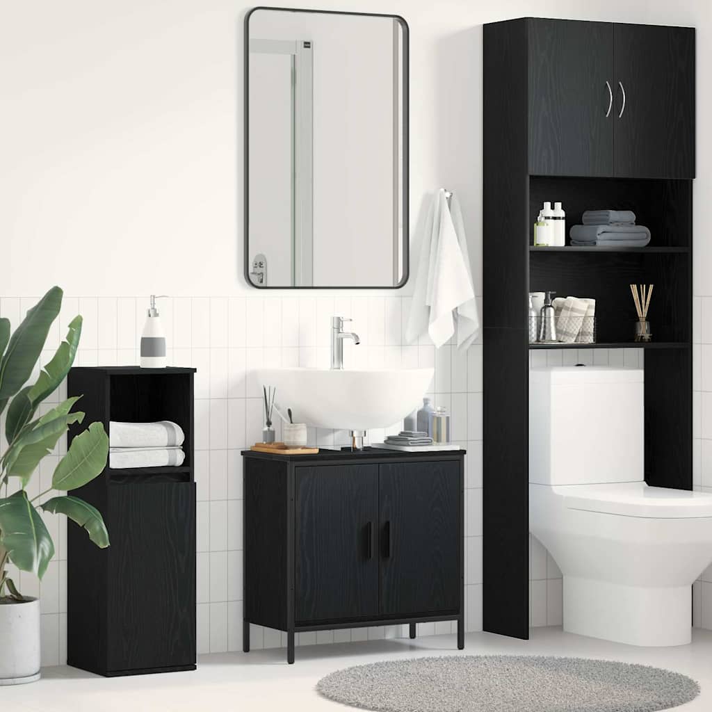 Badkamer wastafelkast Zwart Eiken 60 x 30 x 60 cm Bewerkt hout
