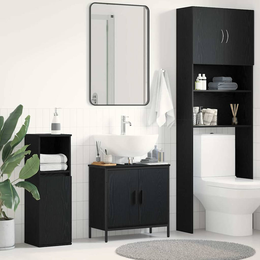 Badkamer wastafelkast Zwart Eiken 60 x 30 x 60 cm Bewerkt hout