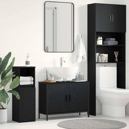 Badkamer wastafelkast Zwart Eiken 80 x 30 x 60 cm Bewerkt hout