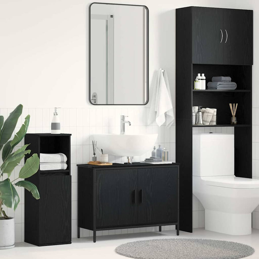 Badkamer wastafelkast Zwart Eiken 80 x 30 x 60 cm Bewerkt hout