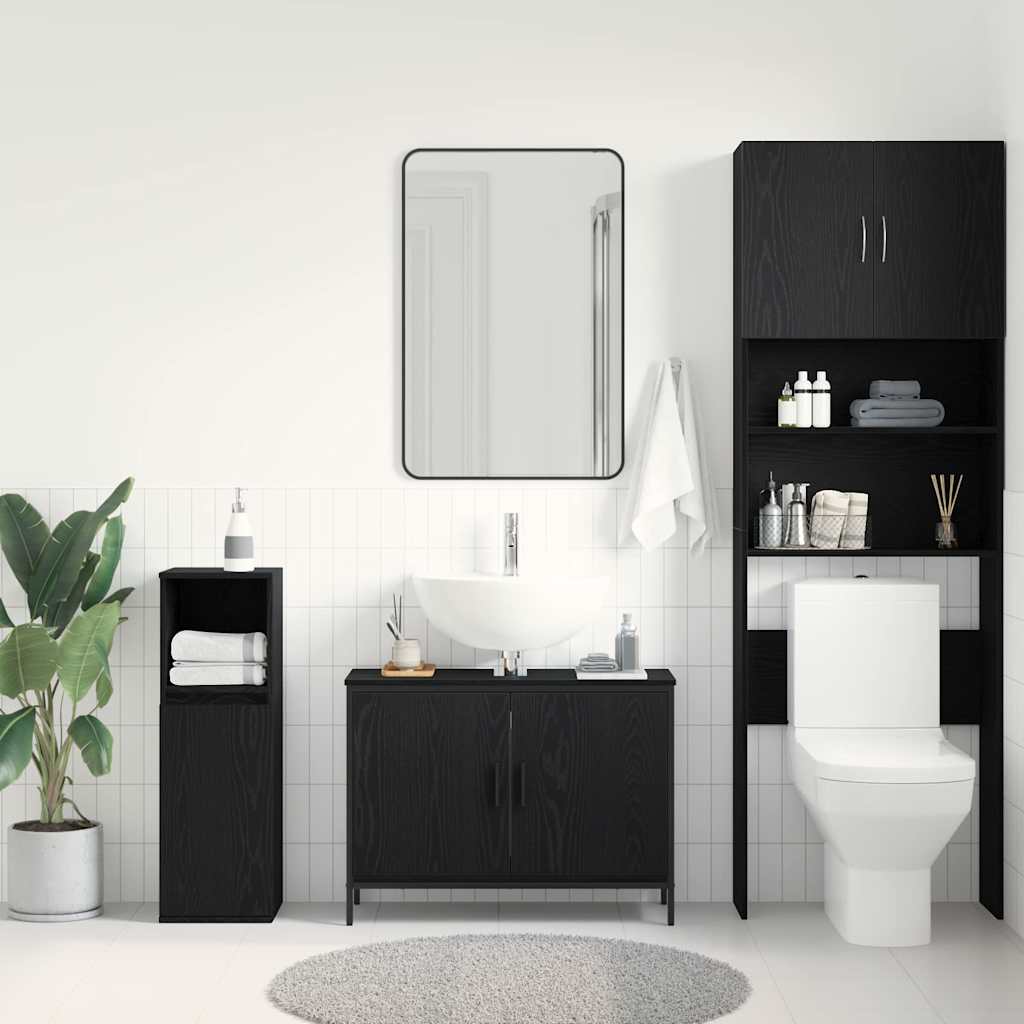 Badkamer wastafelkast Zwart Eiken 80 x 30 x 60 cm Bewerkt hout