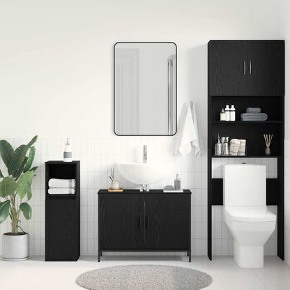 Badkamer wastafelkast Zwart Eiken 80 x 30 x 60 cm Bewerkt hout