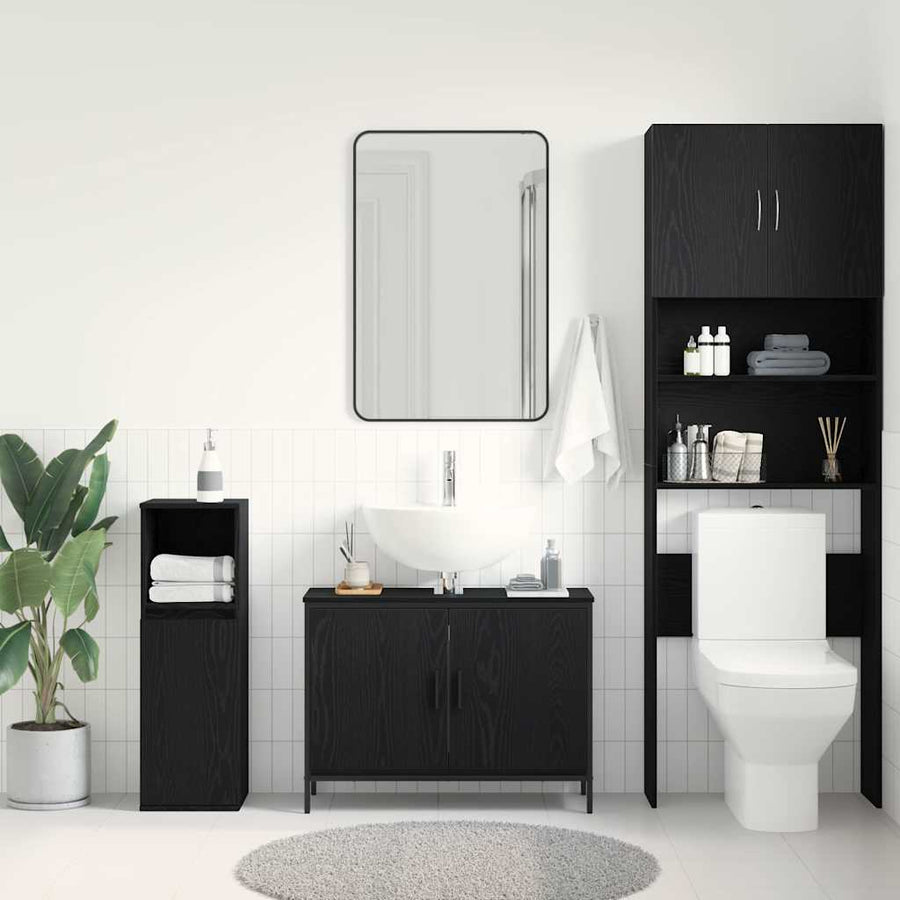 Badkamer wastafelkast Zwart Eiken 80 x 30 x 60 cm Bewerkt hout