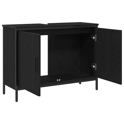 Badkamer wastafelkast Zwart Eiken 80 x 30 x 60 cm Bewerkt hout