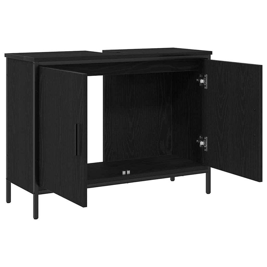 Badkamer wastafelkast Zwart Eiken 80 x 30 x 60 cm Bewerkt hout