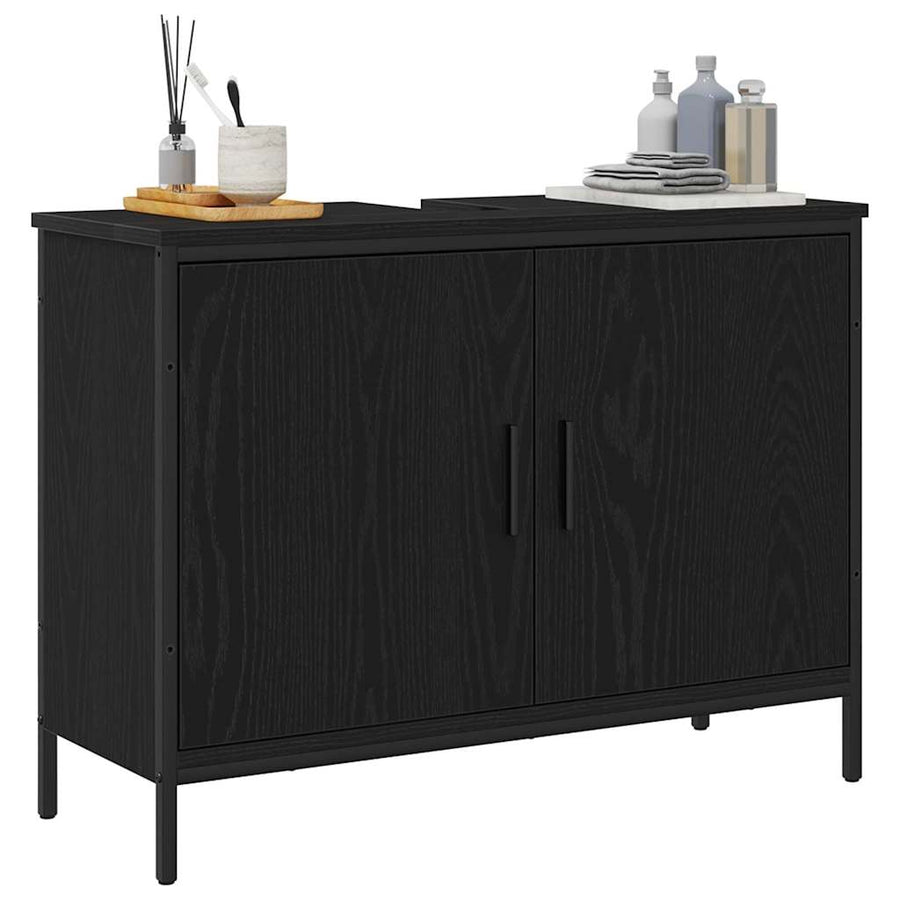 Badkamer wastafelkast Zwart Eiken 80 x 30 x 60 cm Bewerkt hout