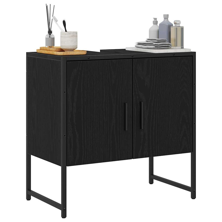 Badkamertenk te kast Zwart Eiken 60 x 30 x 60 cm Bewerkt hout