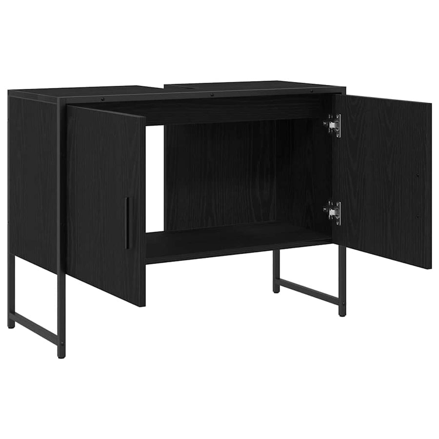 Badkamertenk te kast Zwart Eiken 80 x 30 x 60 cm Bewerkt hout