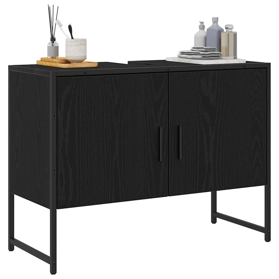 Badkamertenk te kast Zwart Eiken 80 x 30 x 60 cm Bewerkt hout