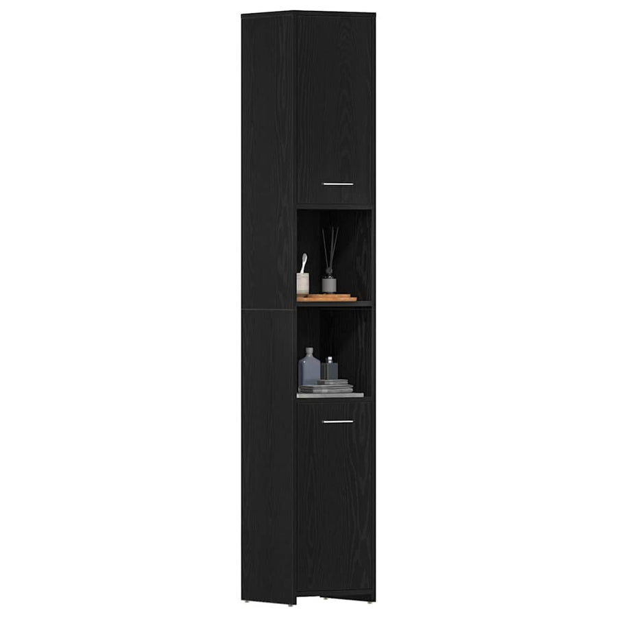 Badkamerkast Zwart Eiken 30x30x183,5 cm Bewerkt Hout