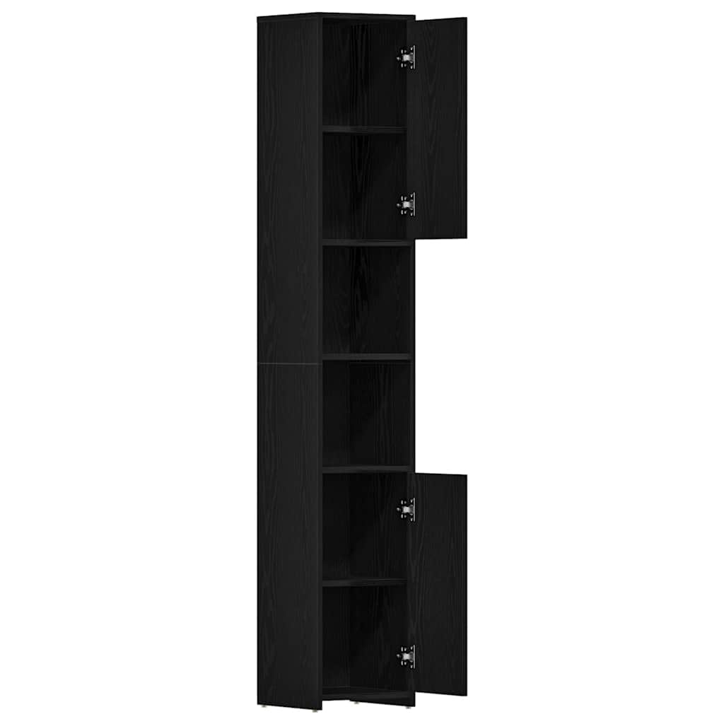 Badkamerkast Zwart Eiken 30x30x183,5 cm Bewerkt Hout
