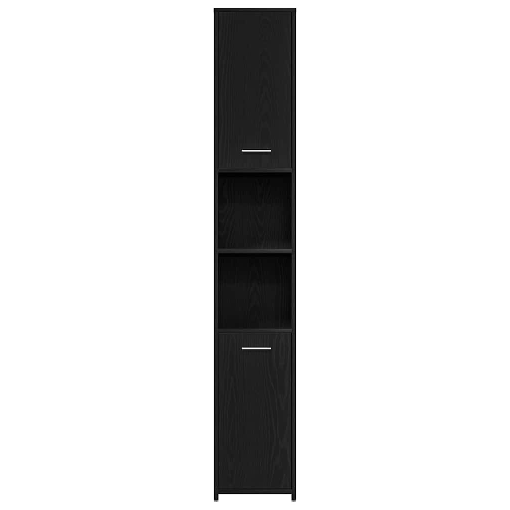 Badkamerkast Zwart Eiken 30x30x183,5 cm Bewerkt Hout